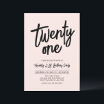 Invitation Black & Pink | Chic Twenty One 21e Anniversaire<br><div class="desc">Célébrez votre jour spécial avec cette invitation simple et élégante pour un 21e anniversaire. Ce design présente une écriture chic au pinceau avec une mise en page épurée dans une combinaison de couleurs noir et rose poudré. Plus de designs disponibles dans ma boutique BaraBomDesign.</div>