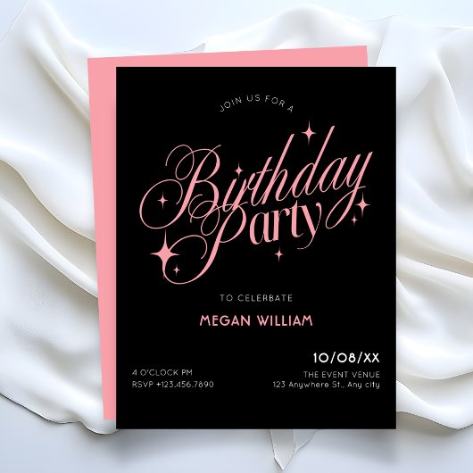 Invitation Black Pink elegant birthday