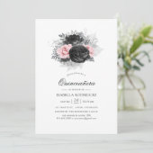Invitation Black Pink et Silver Roses Vintages Quinceañera (Debout devant)