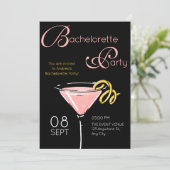 Invitation Black pink fancy cocktail bachelorette (Debout devant)