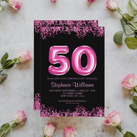 Invitation Black Pink Faux Parties scintillant 50e anniversai