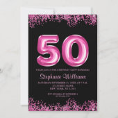 Invitation Black Pink Faux Parties scintillant 50e anniversai (Devant)