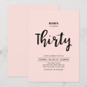 Invitation Black & Pink | Fête simple de 30 ans (Devant / Derrière)