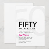 Invitation Black Pink Fifty and Fabulous 50th Birthday (Devant / Derrière)