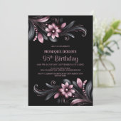 Invitation Black Pink Floral 95th Birthday Party (Debout devant)