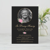 Invitation Black Pink Gold Floral Photo Service Memorial (Debout devant)