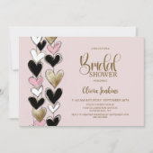Invitation Black Pink Gold Hearts Bridal Shower (Devant)