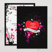 Invitation Black & Pink Grungy Heart Music Mariage à thème (Devant / Derrière)