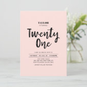 Invitation Black & Pink Simple 21e fête d'anniversaire (Debout devant)