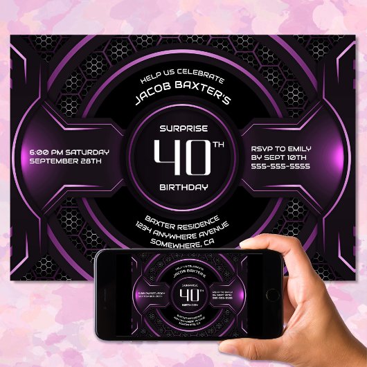 Invitation Black Pink Surprise 40e fête d'anniversaire