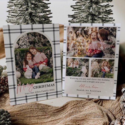Invitation Black Plaid Arch Photo Holiday Card