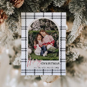 Invitation Black Plaid Arch Photo Holiday Card