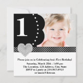 Invitation Black Polka Dot Girls Photo 1er Anniversaire (Devant)
