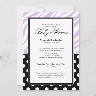 Invitation Black Polka Dot Purple Zebra Baby shower d'impress