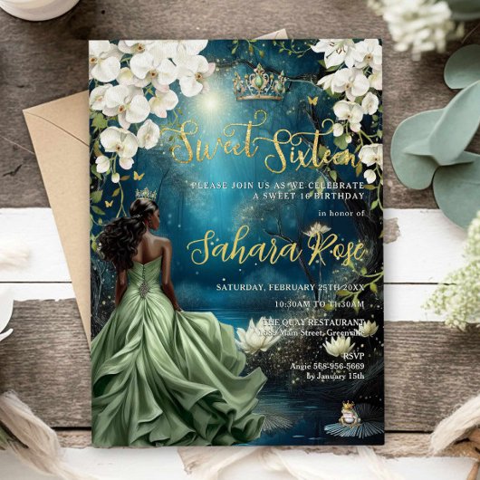 Invitation Black Princess and Frog Enchanted Forest Sweet 16