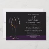 Invitation Black Purple 21e Anniversaire Vin Glass Party (Devant)