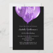 Invitation Black purple balloons birthday (Devant)