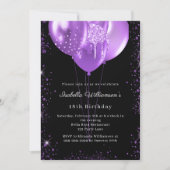 Invitation Black purple balloons birthday  (Devant)
