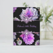 Invitation Black Purple Floral Anniversaire Party Pearl Image (Debout devant)