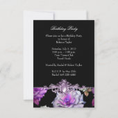 Invitation Black Purple Floral Anniversaire Party Pearl Image (Dos)