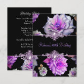Invitation Black Purple Floral Anniversaire Party Pearl Image (Devant / Derrière)