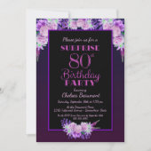 Invitation Black & Purple Floral Surprise 80e fête d'annivers (Devant)