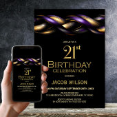 Invitation Black Purple Gold 21e fête d'anniversaire