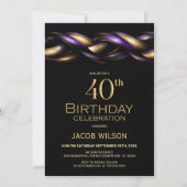 Invitation Black Purple Gold 40e fête d'anniversaire (Devant)