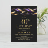 Invitation Black Purple Gold 40e fête d'anniversaire (Debout devant)