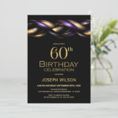 Invitation Black Purple Gold 60e fête d'anniversaire (Debout devant)
