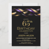 Invitation Black Purple Gold 65e fête d'anniversaire (Devant)