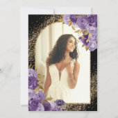 Invitation Black Purple Gold Parties scintillant Florale Phot (Dos)