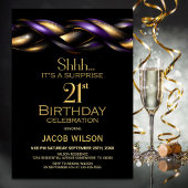 Invitation Black Purple Gold Surprise 21e fête d'anniversaire