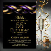 Invitation Black Purple Gold Surprise 55e anniversaire