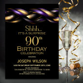 Invitation Black Purple Gold Surprise 90e anniversaire