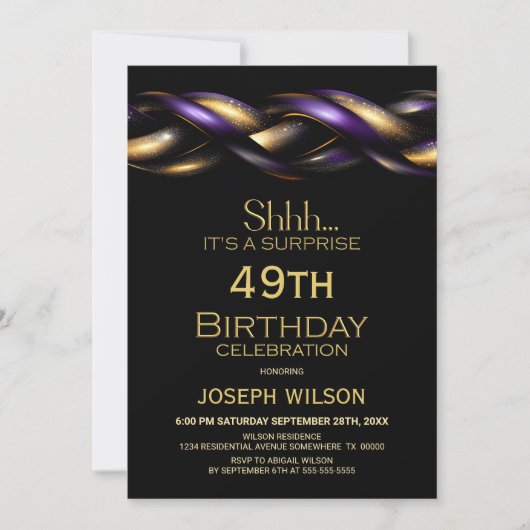 Invitation Black Purple Gold Surprise N'Importe Quel Âge Anni (Devant)