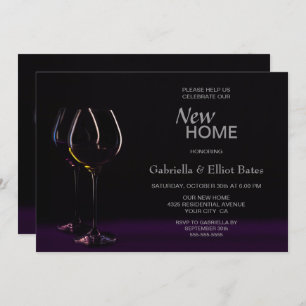 Invitation Black Purple House Wine Glass Party