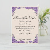 Invitation Black & Purple Jacaranda Flowers Save the Date  (Debout devant)