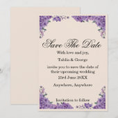 Invitation Black & Purple Jacaranda Flowers Save the Date  (Devant / Derrière)