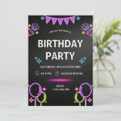 Invitation Black Purple Neon moderne Anniversaire Fête Invita (Debout devant)