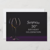 Invitation Black Purple Surprise 30e Anniversaire Verre à vin (Dos)