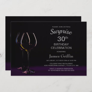 Invitation Black Purple Surprise 30e Anniversaire Verre à vin