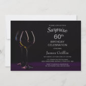 Invitation Black Purple Surprise 60e Anniversaire Verre à vin (Devant)