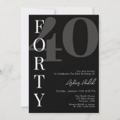 Invitation Black QUARANTE 40ème anniversaire minimaliste (Devant)