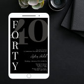 Invitation Black QUARANTE 40ème anniversaire minimaliste