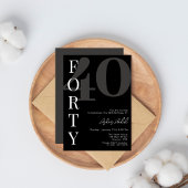 Invitation Black QUARANTE 40ème anniversaire minimaliste