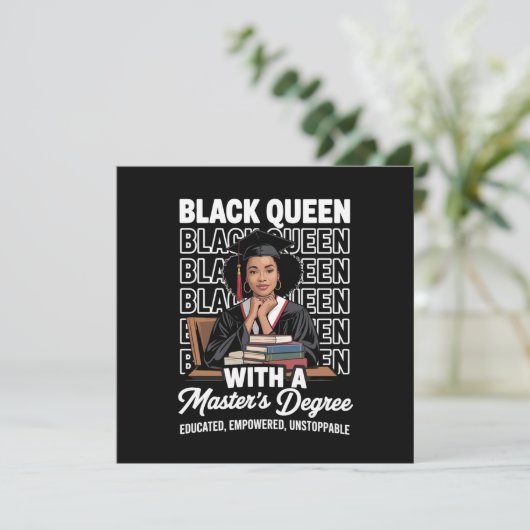 Invitation Black Queen Masters Degree Graduation Educated  (Debout devant)