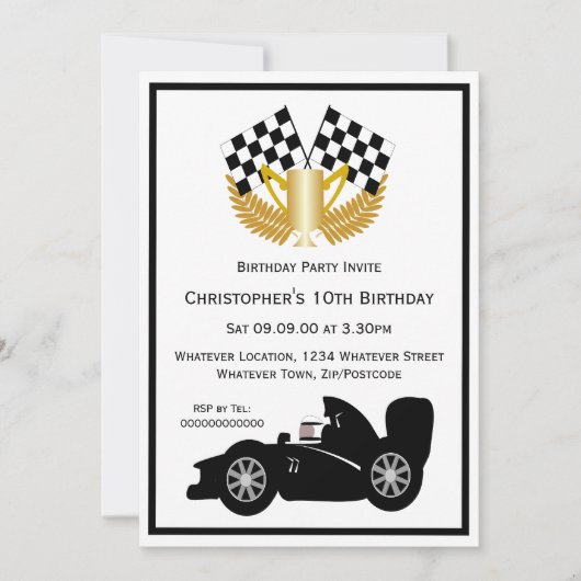 Invitation Black Racing Car Anniversaire (Devant)
