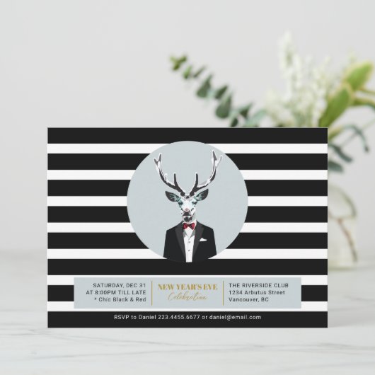 Invitation Black & Red 2021 Deer New Year's Eve Holiday Party (Debout devant)
