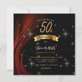 Invitation Black & Red 50th Birthday Party Gold Police (Devant)